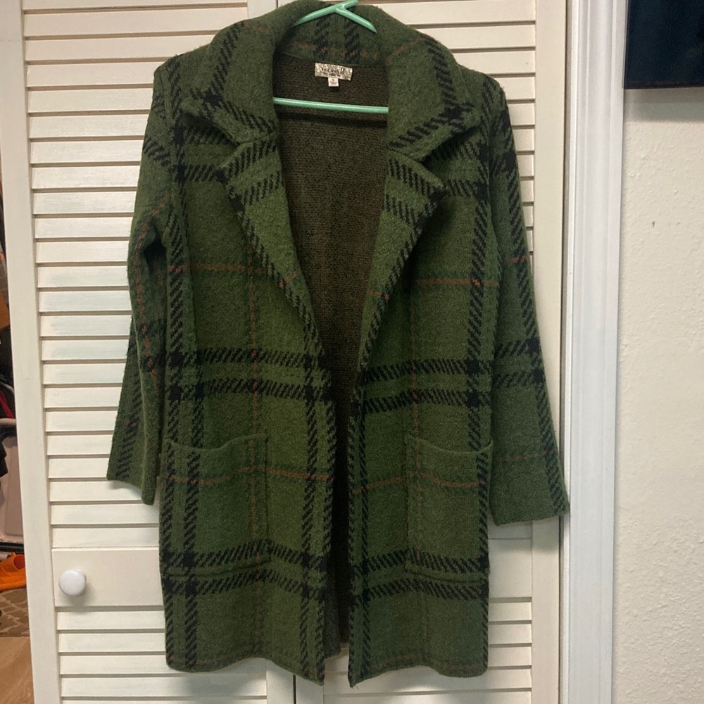 ONE WORLD Green Plaid Cardigan